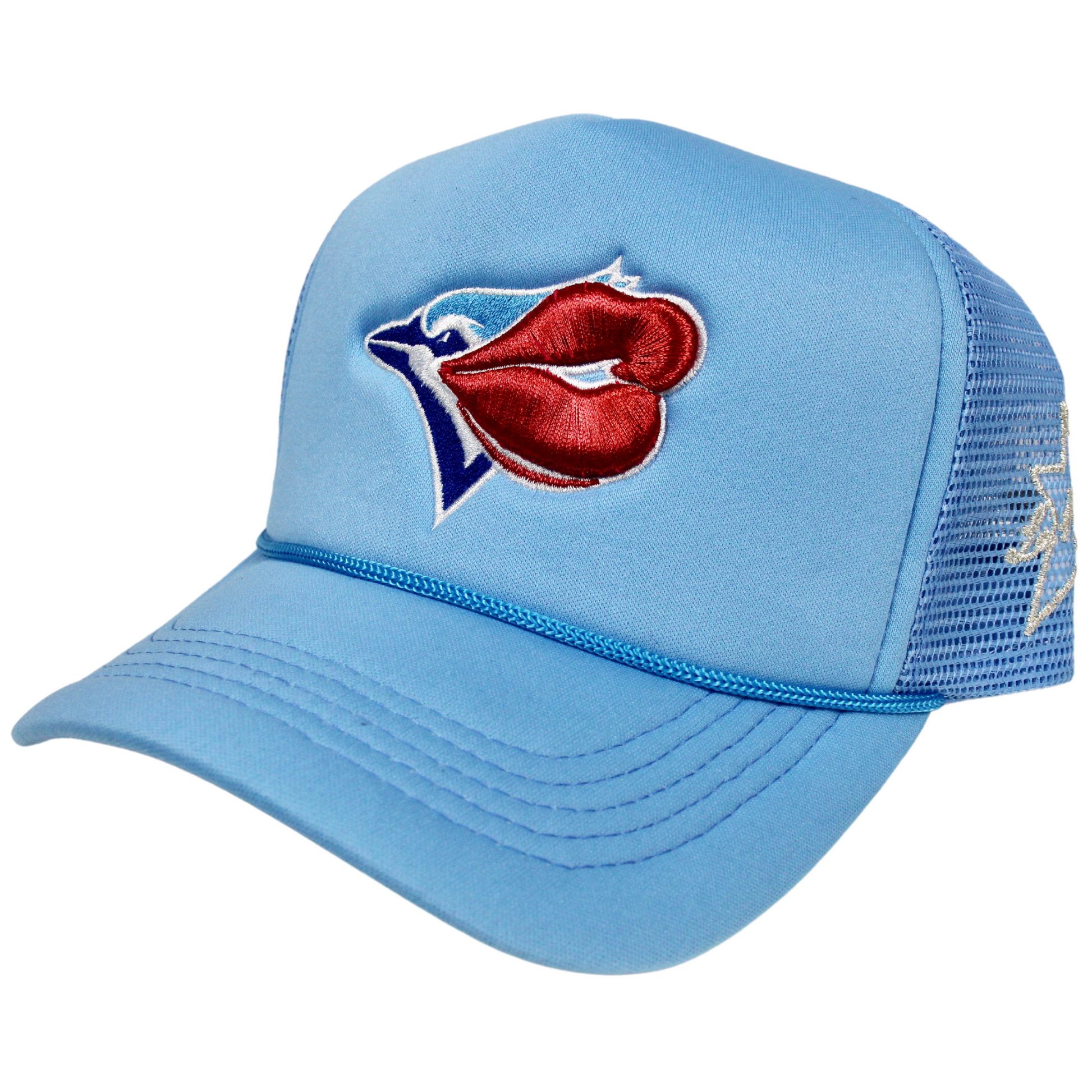 LaRopa L.A. Dodgers Royal Blue Kissing Lips Trucker Hat worn by