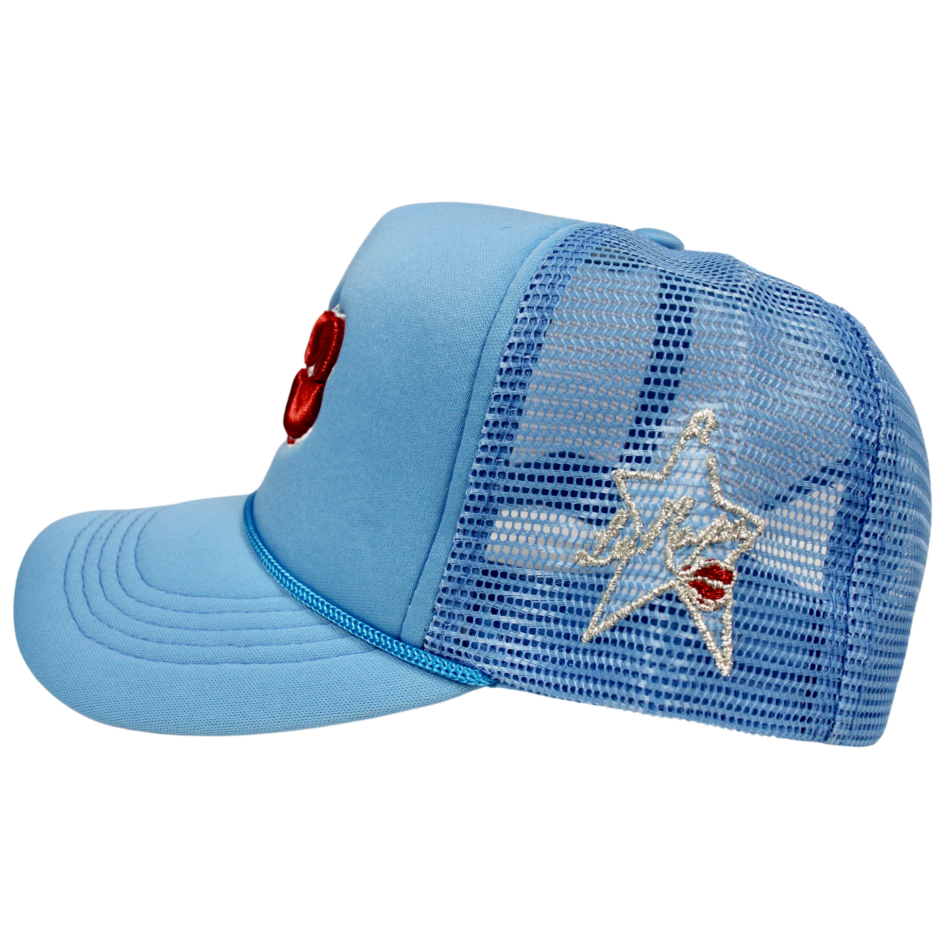 LaRopa L.A. Dodgers Royal Blue Kissing Lips Trucker Hat worn by